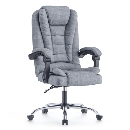 naspaluro Ergonomischer Bürostuhl, Schreibtischstuhl mit Hoher Rückenlehne und Höhenverstellbar, Chefsessel, Liegestuhl für Büro, Zuhause, Grau