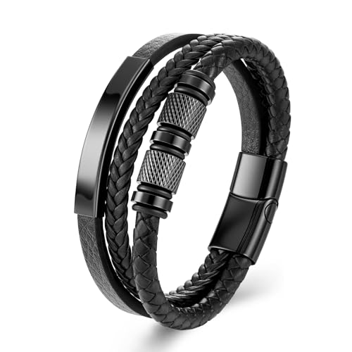 Armband Herren - Lederarmband - Edelstahl-Magnetschließe Armband - Geflochtenes Lederarmband - Armbänder für Herren als Geschenk für Geburtstag, Valentinstag, Weihnachten oder Vatertag 21CM