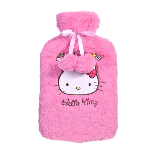 Hello Kitty Wärmflasche mit weichem Kunstpelzbezug | BS1970 zertifiziert | Auslaufsichere Naturkautschuk-Wärmeflasche für Krämpfe, Schmerzlinderung & Winterwärme | Großer Öffnungsverschluss für