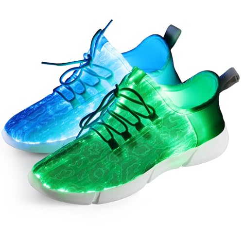 Shinmax LED-Schuhe für Damen und Herren, über USB wiederaufladbar, Glasfaser, leuchtende Sneaker, leuchtende blinkende Schuhe für Tanzen, Festivals, Partys, Weiss/opulenter Garten, 13 Women/11.5 Men