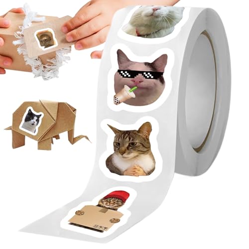 Meme Sticker, 500 Stück Cat Meme Aufkleber Rollen, 10 Stile Lustige Katzenaufkleber Wasserdichte Abziehbilder Rollen, Lustiges Katzen Aufkleber Set Für Laptop Mobiltelefone Skateboard Gepäck Etc