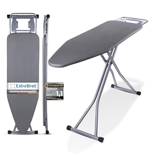 Premium XXL Bügelbrett für Dampfbügelstation – extra breite Bügelfläche (143x38 cm), Dampfbügelgeeignet, stabil & klappbar, mit Hitzebeständiger Ablage und Bezug – ideal für alle Bügeleisen