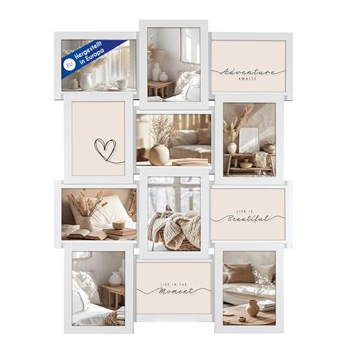 Wackadoo Bilderrahmen Collage weiß 13x18 für 12 Bilder aus MDF Holz - FSC zertifiziert, Großes Fotoformat 13x18 cm, Rahmen für mehrere Bilder, Rahmen