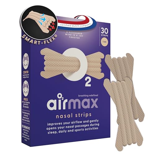 Air Max Nasenpflaster - Anti Schnarch Nasenstrips besser atmen - 30 Stück Hellbraune Farbe - Verbessert den Schlaf, reduziert Schnarchen, lindert verstopfte Nase und kann beim Sport verwendet werden