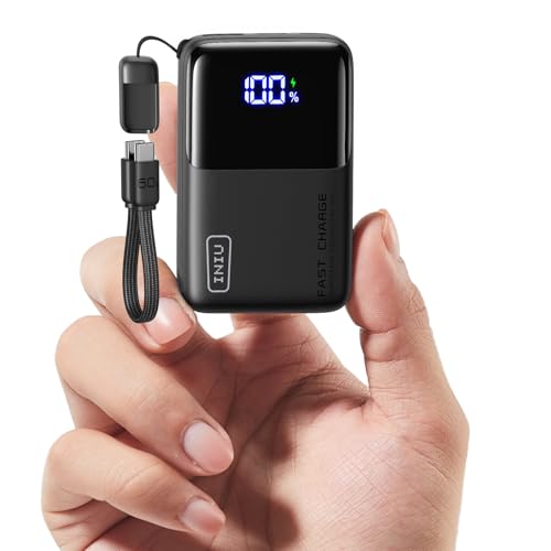 INIU Power Bank, Ultra Mini 45W Schnellladen 10000mAh Powerbank mit Angebrachtem USB C Kabel, Flugtauglich Externe Handyakkus, Reise-Essential für iPhone 17 16 Pro, Samsung S25, Xiaomi, iPad etc