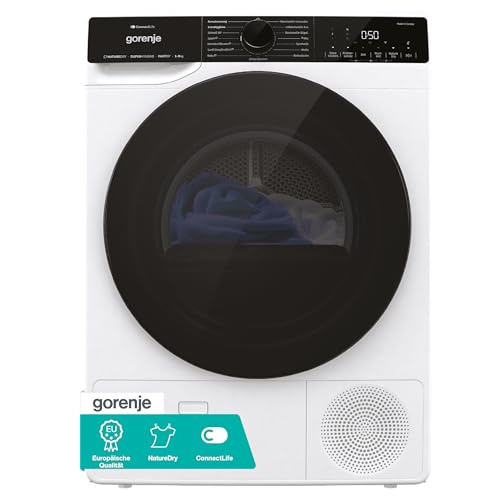 Gorenje DPNA93W Wärmepumpentrockner, 9 kg Kapazität, 15 Programme, ConnectLife WiFi, Auto Drain, Made in EU, Nature Dry, Twin Air, Sportprogramm, Schnellprogramm Energieklasse C
