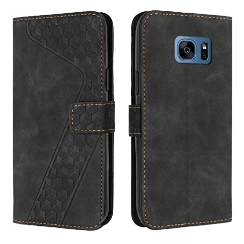 OKZone Kompatibel mit Samsung Galaxy S7 Hülle, Handyhülle Samsung S7, PU Leder Tasche Wallet Schutzhülle Galaxy S7, Flip Cover Klappbar Brieftasche Etui mit Magnet Kartenfach TPU Lederhülle (Schwarz)