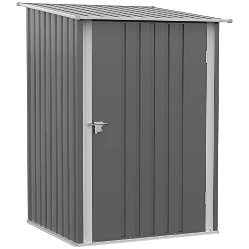 Outsunny Metall Gerätehaus 1,6m³ 100x103x160cm Geräteschuppen mit Pultdach Abschließbarer Tür wetterfest Gartenhaus Outdoor Schuppen Schrank für Garten Außenbereich, Grau