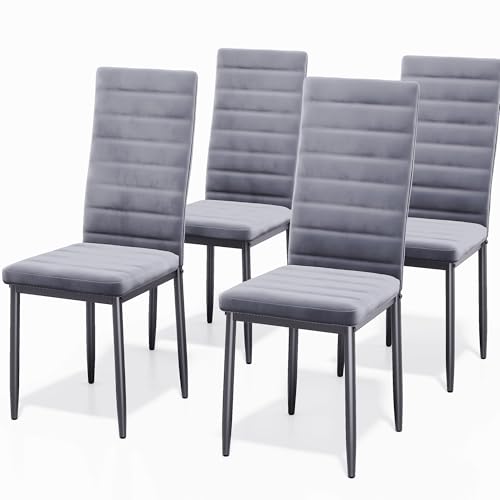Blishom Esszimmerstühle 4er Set aus Samt, Gepolstert Küchenstühle, Hellgrau