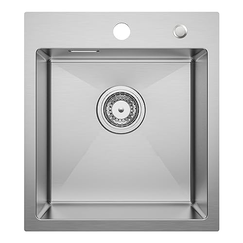 CECIPA Spülbecken 40 * 45 cm ab 40er Unterschrank Küchenspüle mit Über- und Ablaufgarnitur Edelstahl Becken Einbauspüle 304 Poliert (Seifenspender nicht enthalten)