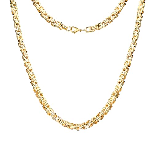 DJADEE Kette Gold vergoldet 24 Karat Herren Königskette Panzerkette Edelstahl Wasserfest Halskette Geschenk für Männer Hellgold 24 Karat (5 mm x 60 cm)