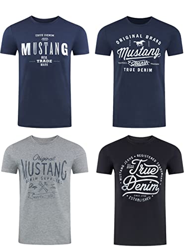 MUSTANG Tshirt Herren Baumwolle Regular Fit 4er Pack Set Rundhals Kurzarm Sommer Tee Shirt Logoprint, Größe:XL, Farbe:Farbmix (P11)