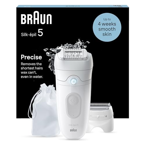 Braun Silk-épil 5 Epilierer Damen, Trocken und Nassrasierer für Eine Einfache Haarentfernung und Seidig-Glatte Haut, Ladyshaver, Wasserdicht — Inkl. Rasieraufsatz und Trimmeraufsatz — 5-041, Weiß/Grau