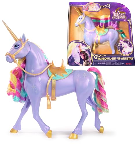 Unicorn Academy Licht-Magie Wildstar - 28 cm großes, interaktives Einhorn zur beliebten Netflix-Serie, mit Lichteffekten und Musik sowie abnehmbarem Zaumzeug und Sattel, für Kinder ab 4 Jahren