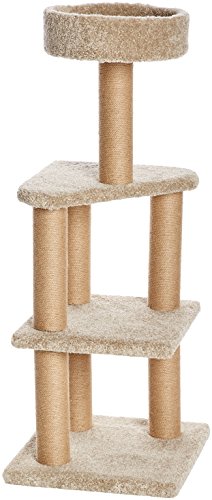 Amazon Basics Kratzbaum mit Kratzstämmen für den Innenbereich, groß, 45 x 45 x 117 cm (L x B x H), Beige
