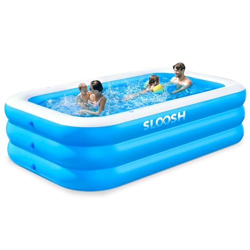 Sloosh Aufblasbarer Swimmingpool mit Sitzen, 304,8 x 182,8 x 55,8 cm, verdickter Aufstellpool für Familien, ideal für Sommer-Wasserpartys im Garten, auf der Terrasse oder dem Rasen, Blau