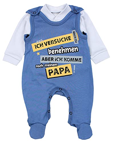 TupTam Unisex Baby Strampler Set Spruch Mamas & Papas Schatz, Farbe: Ich versuche mich zu benehmen... / Jeansblau, Größe: 62