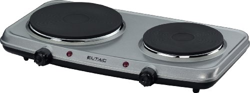 ELTAC Doppelkochplatte DK 28 - 2 Gussheizplatten, stufenlos regelbar, Überhitzungsschutz, 2500 Watt, Silbermetallic