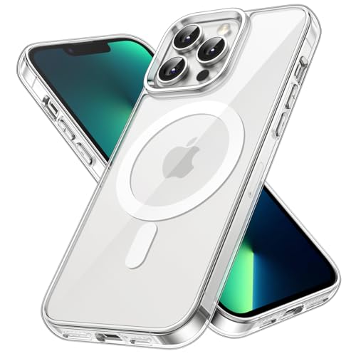 JETech Magnetisch Hülle für iPhone 13 Pro 6,1 Zoll Kompatibel mit MagSafe Kabellosem Laden, Stoßfest Handyhülle, Schutzhülle Kratzfeste Transparent Rückseite (Durchsichtig)