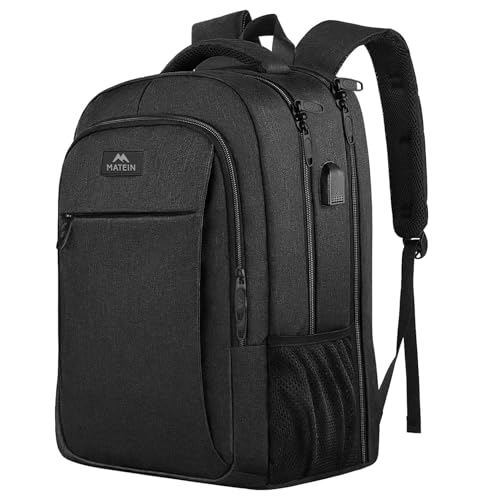 MATEIN Rucksack Herren, Groß Laptop Rucksack 17,3 Zoll Schulrucksack Laptoptasche mit USB Ladeanschluss Anti Diebstahl Business Arbeit Reisen Backpack Teenager Notebook College Tech Damen, Schwarz