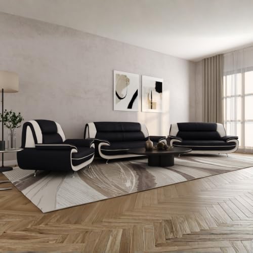 Imebel Onyx Sofa Set 3-2-1 – Couchgarnitur mit 3-Sitzer, 2-Sitzer und Sessel – Kunstleder, Chromfüße
