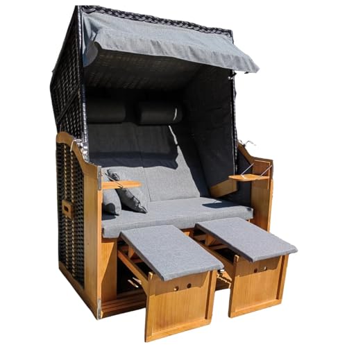 Wohnando Dunkelgrauer Strandkorb XXL, 2er Sitz - Modernes Design für gemütliche Stunden unter freiem Himmel