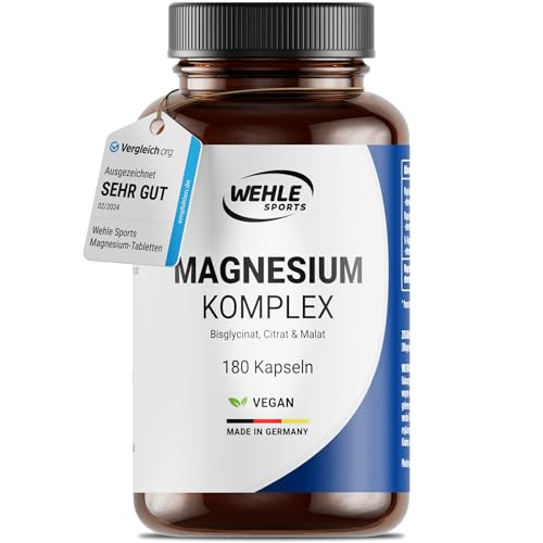 Magnesium hochdosiert 2250 mg pro Tagesdosis - 3-Fach Komplex mit: Magnesiumbisglycinat, Magnesiumcitrat, malat, hochdosiert, vegan (180 Kapseln) - Verpackung kann variieren
