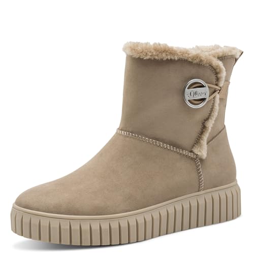 s.Oliver Damen Winterstiefel ohne Absatz Gefüttert Vegan, Braun (Taupe), 37 EU