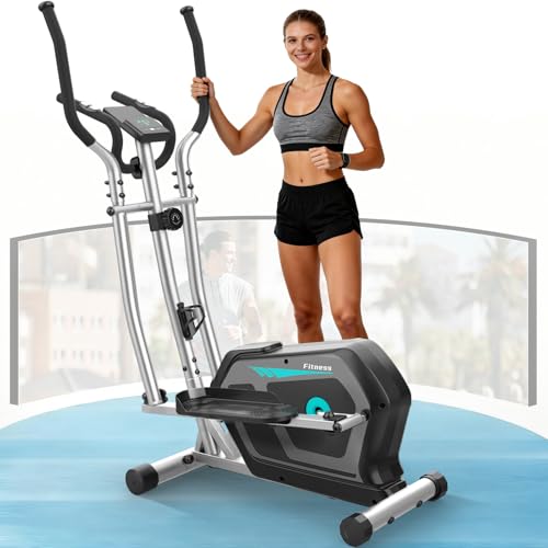 Crosstrainer für Zuhause,3-in-1-Crosstrainer mit 16 stufiger Widerstand,LCD Monitor, Wasserflaschen-und Gerätehalter, 6KG Schwungrad,Belastbar Bis 287LBS,Aerobic-Ellipsentrainer (Silber)