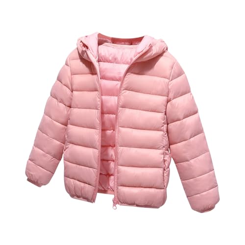 Generisch Kinder Daunenjacken Winterjacke mit Kapuze Einfarbig Softshelljacke für Jungen Mädchen Leichte Steppjacke mit Reißverschluss Tasche Winter Warme Kapuzenjacke Rosa 10-12 Jahre