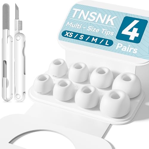 TNSNK 4 Paar Ersatz Ohrstöpsel für Airpods Pro 2nd/1st Gen mit Loch zur Geräuschreduzierung, rutschfest für Airpods Pro 2 Silikontips mit Cleaning Kit & Organisator (Weiß - (XS/S/M/L))