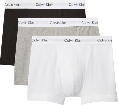 Calvin Klein Herren 3er Pack Boxershorts Trunks Unterwäsche, Mehrfarbig (Black/White/Grey Heather), L
