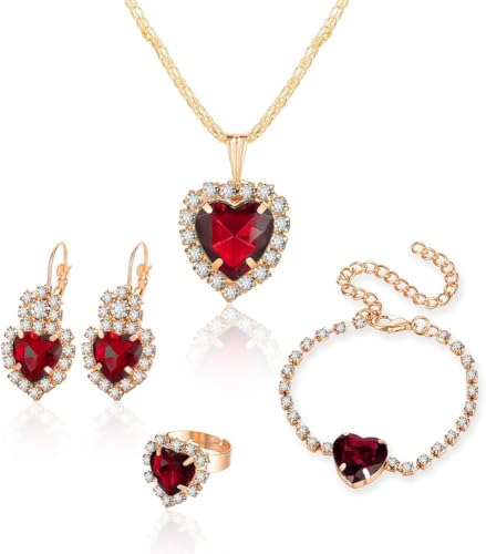 TOFBS Herz Schmuckset Kristall Halskette Ohrringe Armband Ring Damen Schmuck Elegant Glänzend Hochwertig