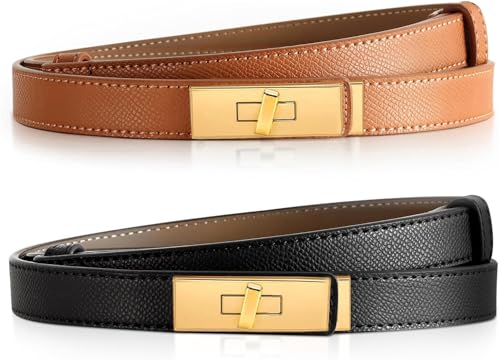THALASIENE Dupes Damen Gürtel aus Hochwertigem Leder,Ledergürtel,Schmaler Gürtel Damen,Skinny Damengürtel,Braun&Schwarz Damen-gürtel für Frauen Jeans Hosen Kleider