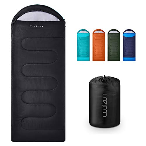 Coolzon Schlafsack Outdoor für Camping 3-4 Jahreszeiten, Erwachsene Deckenschlafsack Kleines Packmaß Ultraleicht Tragetasche, Weich Dick und Warm für, Reise, Wandern, Schwarz