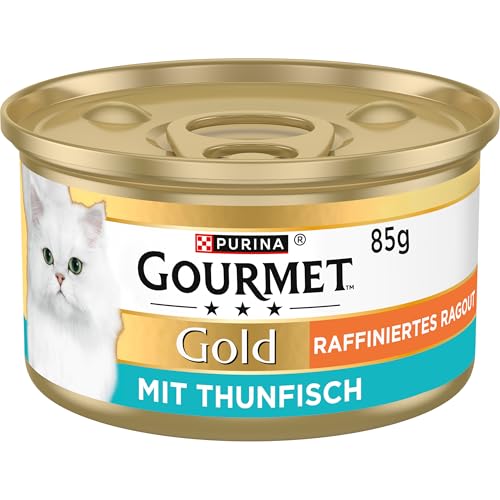 Gourmet Gold Raffiniertes Ragout Katzenfutter nass, mit Thunfisch, 12er Pack (12 x 85g)