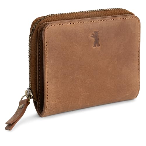 Berliner Bags Vintage Geldbörse Sara, Kleine Portemonnaie, Geldbeutel aus Leder, mit TÜV-gepruftem RFID-Schutz, inkl Geschenk-Box, für Damen - Braun