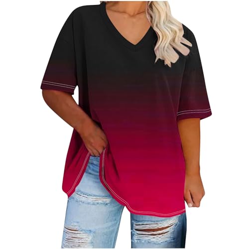 Oversized T-Shirt Damen Frauen V-Ausschnitt Kurzarm Große Größen Casual Lockere Bequem Basic Sommer Elegant Tee Shirts Übergröße Bluse Weiß Schwarz T-Shirt Leicht Lässiges Oberteile Sportshirt