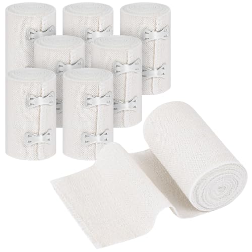 Fefod 8 Stück Premium Elastische Bandage, 7.5cm*4.5m Universal Binden mit Extra Metall Clips, Kompressionsbinde Elastikbandage, Gedehnt Fixierbinde für Knöchelunterstützung Arm Beinoder(Weiß)