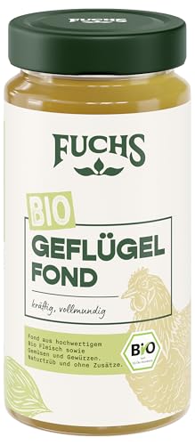 Fuchs Gewürze - Bio Geflügel Fond, Ohne Geschmacksverstärker, Farbstoffe oder Palmfett, Zutaten aus kontrolliert biologischem Anbau, 400 ml im wiederverschließbaren Glas