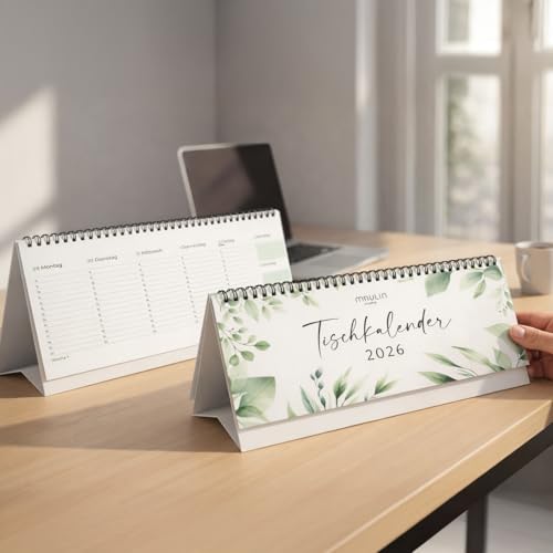 Tischkalender 2026 Quer mit Aufsteller – Wochenkalender zum Aufstellen als Stehkalender – Kalender 2026 Tischkalender Büro – Schreibtischkalender 2026 Wochenübersicht – Nachhaltig & Klimafreundlich