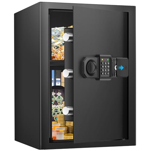 65L Großer Safe Tresor für Zuhause, Digitale Feuerfester Tresore mit Schlüssel, Abnehmbares Regal und Stummschaltfunktion, Anti-theft Moebeltresor für Geld, Dokument, Medizin and Wertgegenstände