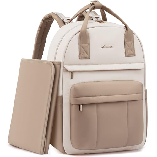 LOVEVOOK Wickelrucksack Groß Baby Wickeltasche Rucksack mit Wickelauflage Diaper Bag mit Kinderwagengurte Lässig Windeltasche Mommy Kliniktasche Geburt Babytasche für Mama und Papa Beige Khaki