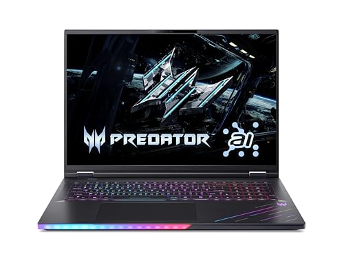 acer Predator Helios 18 AI (PH18-73-91MD) Gaming Laptop, 18 Inch WQXGA MiniLED IPS 250Hz Display, Intel Core Ultra 9 275HX, 64 GB RAM, 4 TB SSD, NVIDIA GeForce RTX 5080, Windows 11, QWERTZ Keyboard