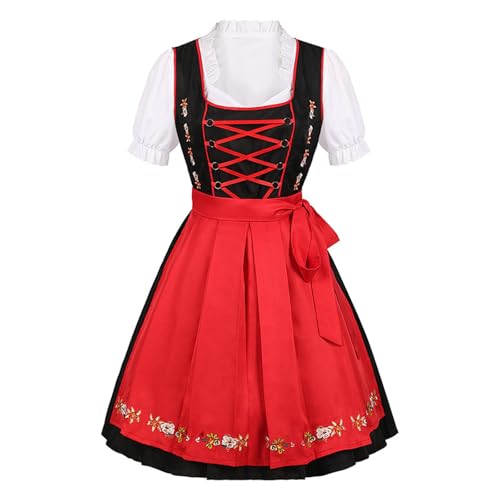 Ewleguzka Damen Deutsche Oktoberfest Kostüme Gothic Kleid Bayerisch Dirndl Kleider für Karneval Halloween, 02 & Rot, M