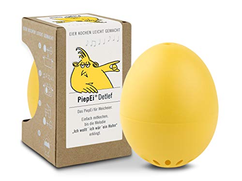 PiepEi Detlef für Weicheier - Singende Eieruhr zum Mitkochen - Eierkocher für 1 Härtegrad - Für perfekte weiche Eier - Lustiges Kochei - Musik Eggtimer - Brainstream Gelb