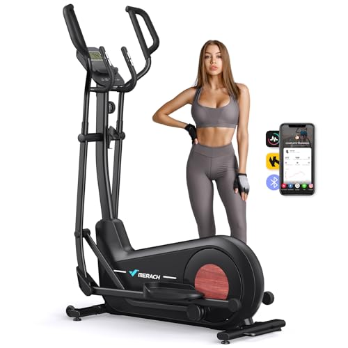 MERACH Crosstrainer für Zuhause mit 47 cm Schrittlänge, Ultraleise Ellipsentrainer mit Magnetwiderstand, 8 Widerstandsstufen, für Effektives Ausdauertraining, Eigener App, Belastbar Bis 180 kg