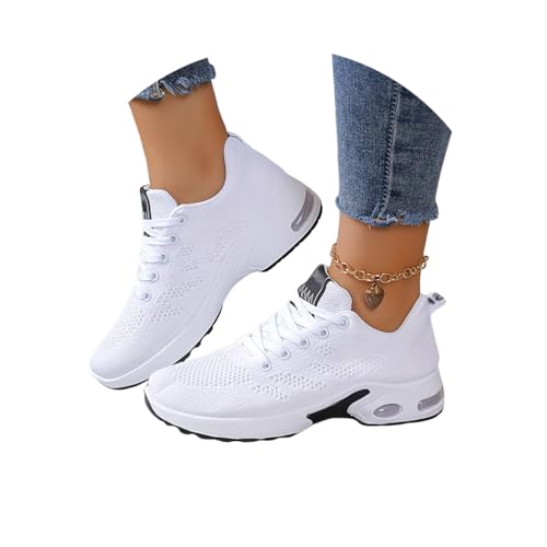 ticticlily Sportschuhe Damen Flache Sneaker Leichte Turnschuhe rutschfeste Laufschuhe Atmungsaktive Freizeitschuhe A Weiß 39 EU