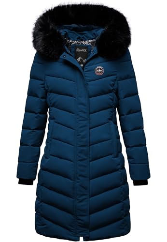 REPUBLIX Damen Gefütterte Dicke Winter Jacke Mantel Parka mit Kapuze RJ-8016 Navyblau XL