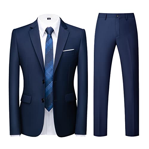 KUDORO Herren Anzüge Slim Fit 2-Teilig Zwei Knöpfe für Hochzeit Business Herrenanzug Sakko Hose(Blau,3XL)